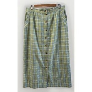 Vintage Seiferts Long Button Front Linen Skirt Cottagecore Elastic Back Side XL